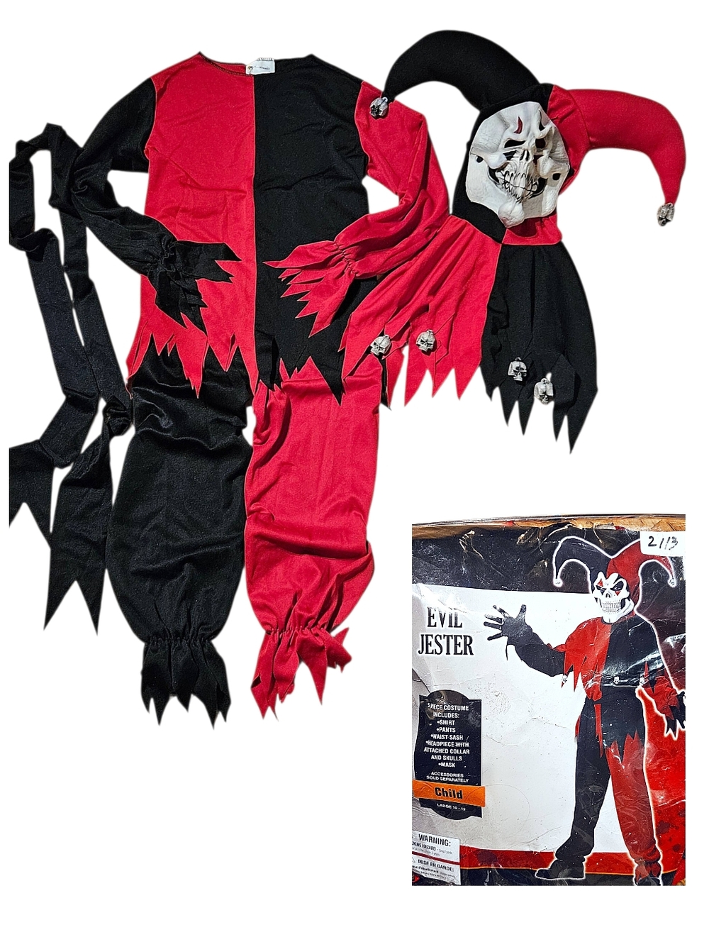California Costume Evil Jester 5-PC Halloween Costume in Bag Child Large 10-12